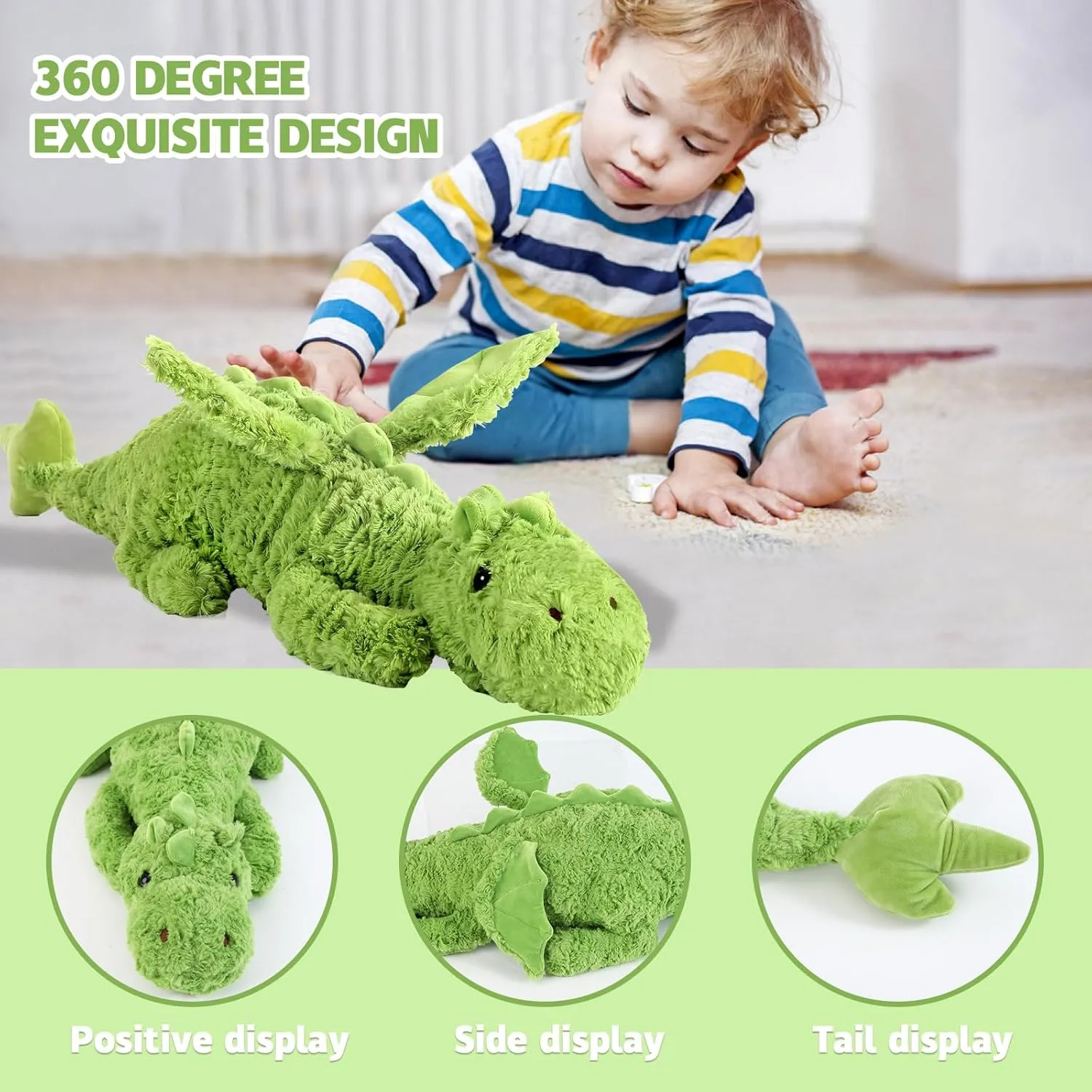 Lucky Dragon Plush Pillow,Soft Cute Flying Dragon Stuffed Animals-35.3inch Large Kawaii Dragon Animal Plushies Toy,Perfect Birthday Present for Adults and Children,Green