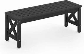 LUE BONA HDPS Outdoor Bench with Crossed Legs, Outdoor Benches Weatherproof 2-Person Backless, All-Weather Heavy-Duty Garden Bench for Porch, Patio, Lawn and Backyard, Black