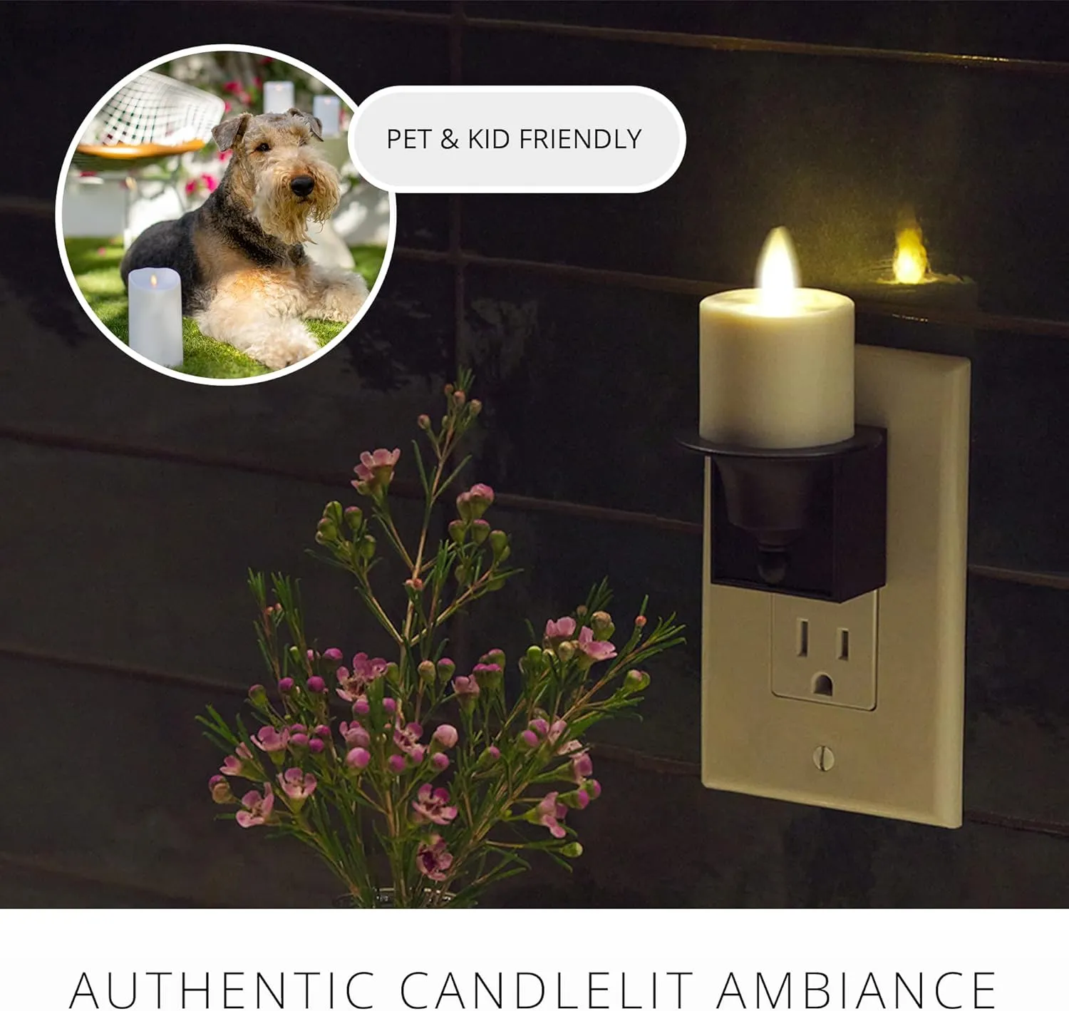 Luminara Flameless Candle Black Nightlight with Motion Sensor - Plugin Night LED Light with Patented Real-Flame Effect Technology - Safe for Kids and Pets - Auto Dusk to Dawn