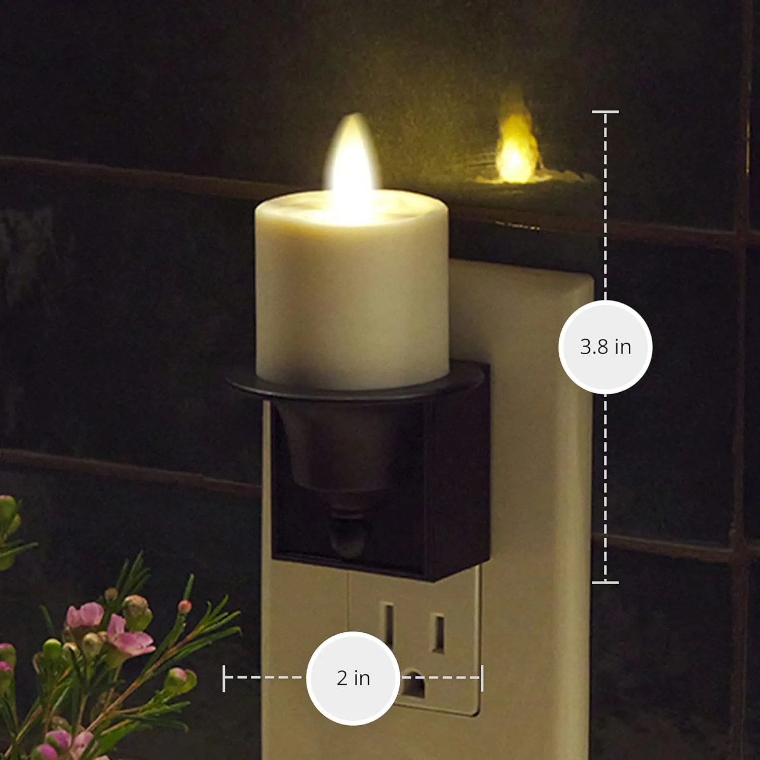 Luminara Flameless Candle Black Nightlight with Motion Sensor - Plugin Night LED Light with Patented Real-Flame Effect Technology - Safe for Kids and Pets - Auto Dusk to Dawn