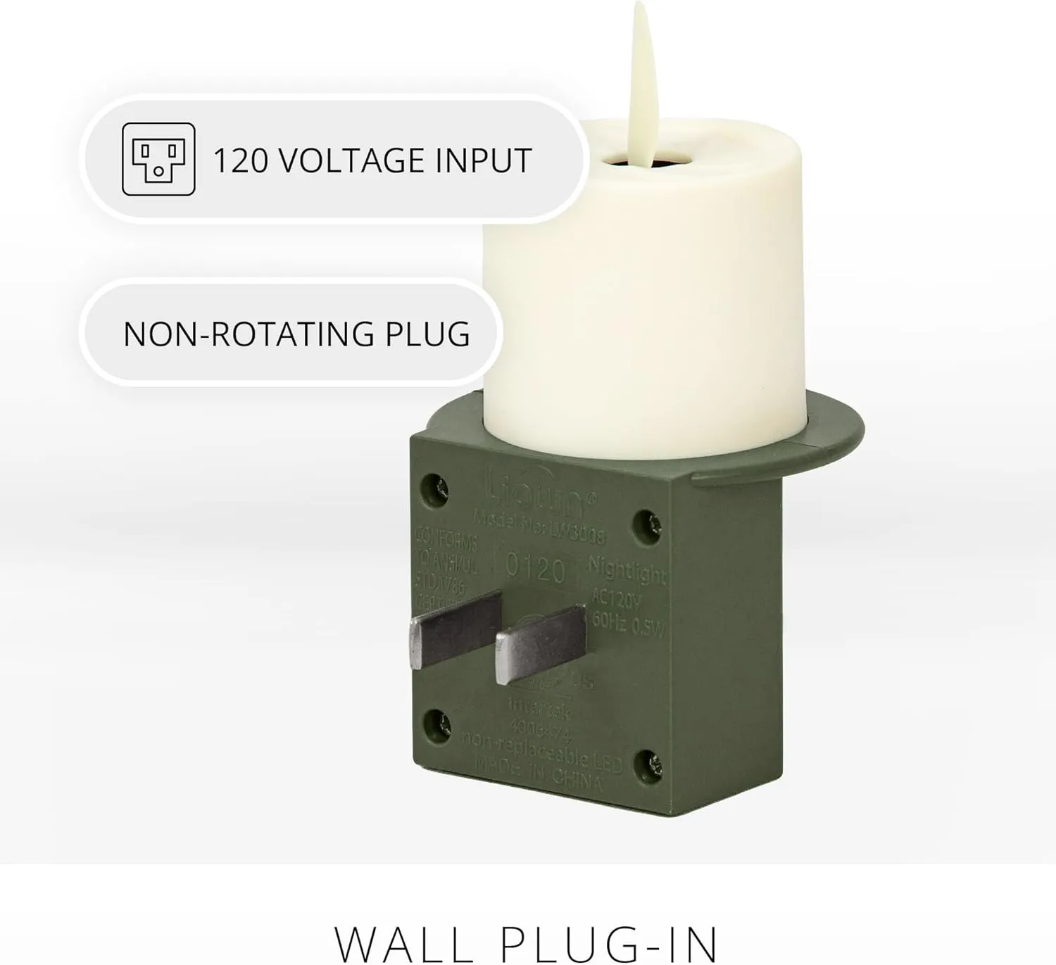 Luminara Flameless Candle Loden Green Nightlight with Motion Sensor - Plugin Night LED Light with Patented Real-Flame Effect Technology - Safe for Kids and Pets - Auto Dusk to Dawn