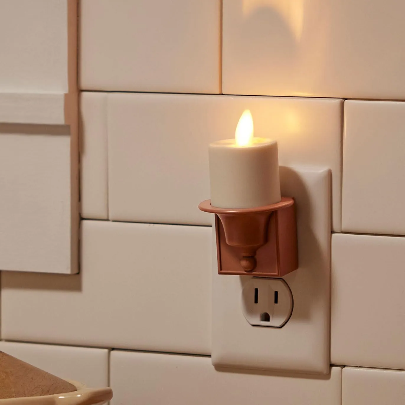 Luminara Nightlight Flameless Candle, Baked Clay, Electrical Outlet Plugs w/Dusk Dawn Sensor Auto Switch On/Off for Home Safety, Window Decorative
