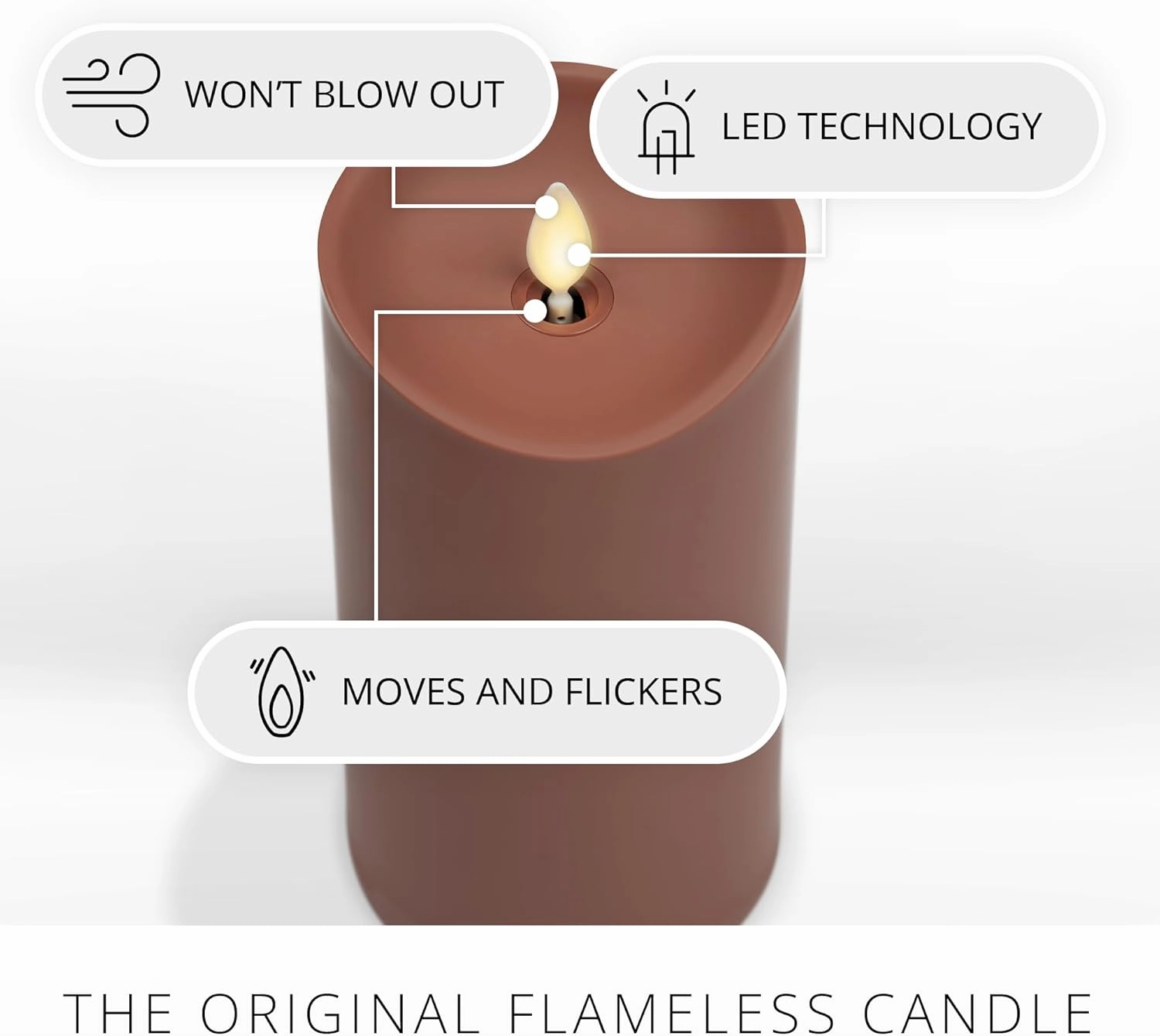 Luminara Outdoor Flameless LED Candle, Baked Clay 3.25" x 7", Moving Flame Pillar Timer Battery Operated Premium Plastic IPX4 Water Resistance
