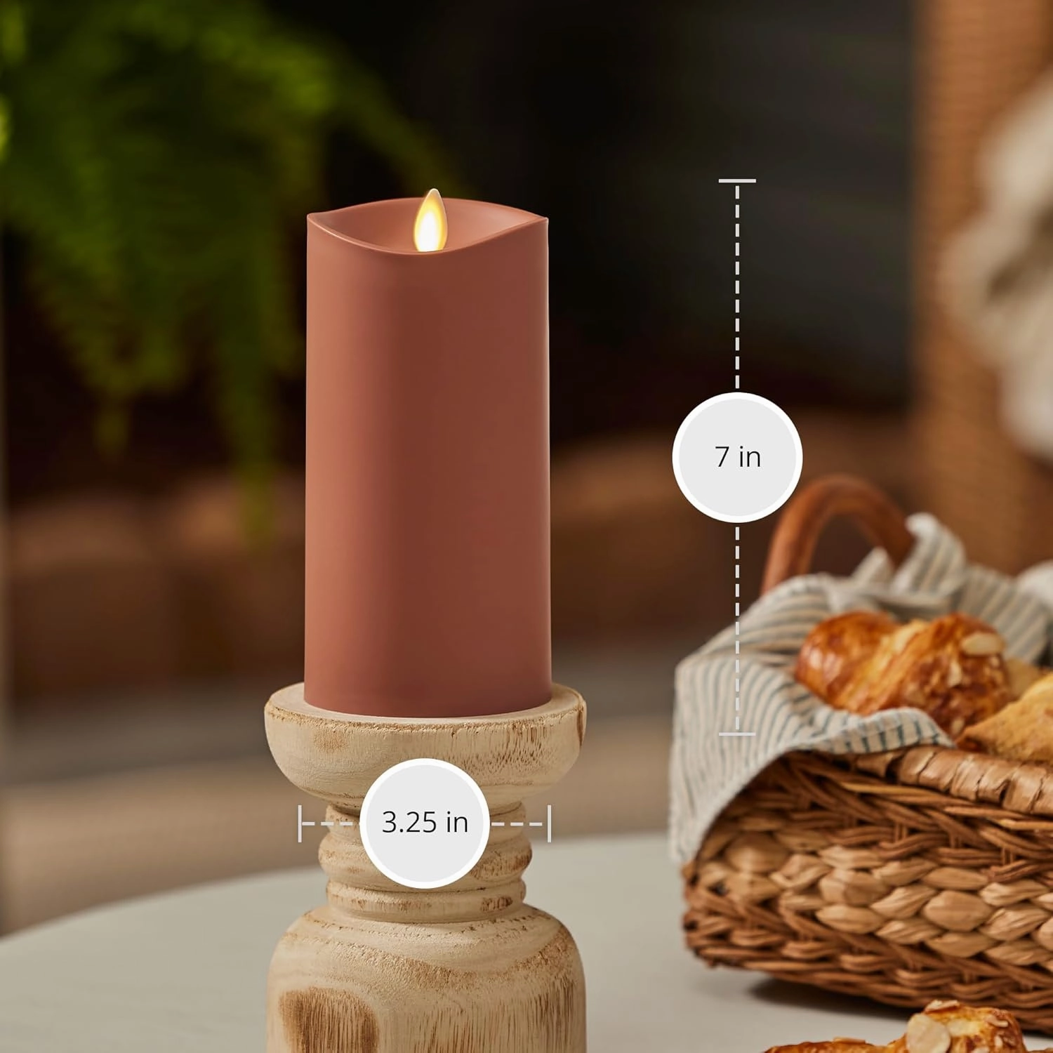 Luminara Outdoor Flameless LED Candle, Baked Clay 3.25" x 7", Moving Flame Pillar Timer Battery Operated Premium Plastic IPX4 Water Resistance