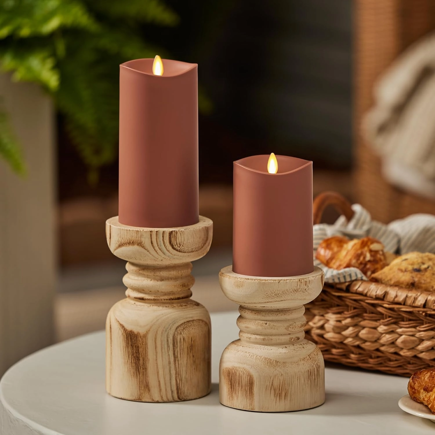 Luminara Outdoor Flameless LED Candle, Baked Clay 3.25" x 7", Moving Flame Pillar Timer Battery Operated Premium Plastic IPX4 Water Resistance