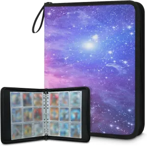 Luminous Galaxy 3 Ring Trading Zipper Binder Strap, Trading Card Binder 9 Pocket, 900 Pockets Card Holder with 50 Removable Sleeves for Game Cards