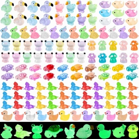 Luminous Mini Resin Ducks 400 Pcs Lizards Tiny Frog Flamingo Glow in The Dark Resin Animals Mushroom Rabbit Aquarium Landscape Bonsai for Micro Dollhouse Decorations DIY Hide Seek