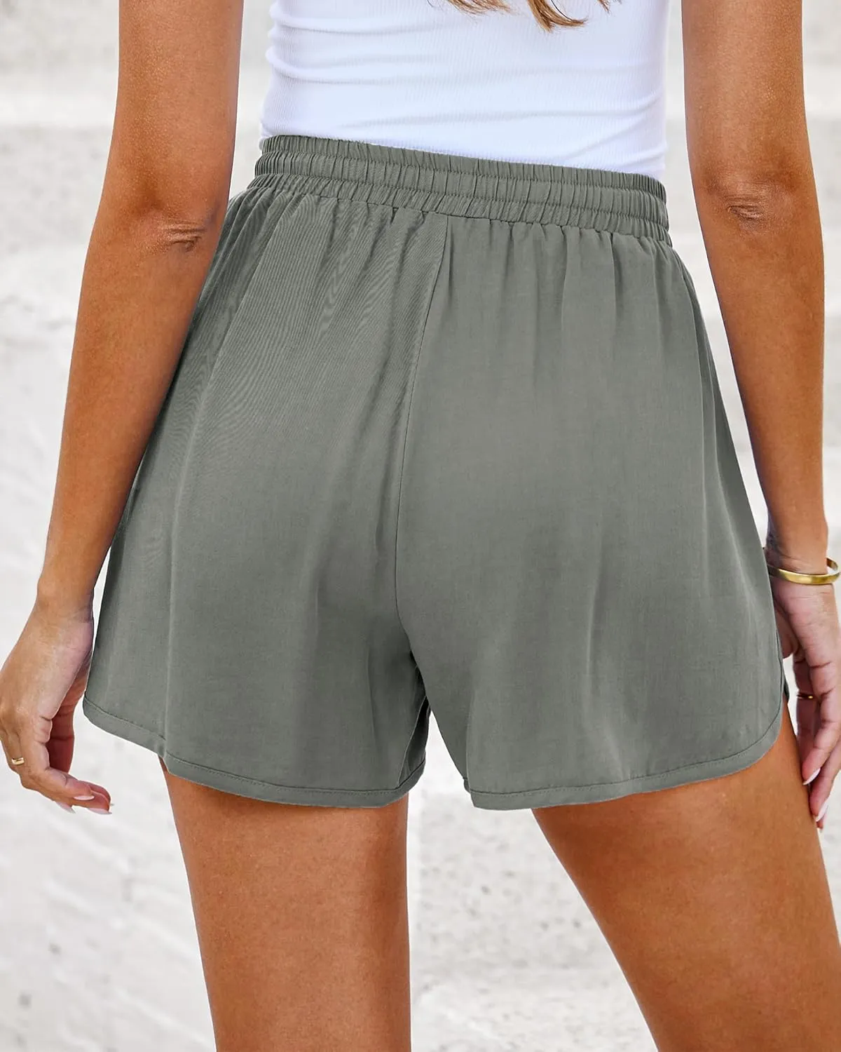 luvamia Summer Shorts for Women Trendy High Waisted Casual Pull On Elastic Waist Drawstring Shorts with Pockets Beach