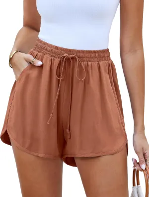luvamia Summer Shorts for Women Trendy High Waisted Casual Pull On Elastic Waist Drawstring Shorts with Pockets Beach