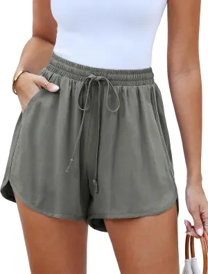 luvamia Summer Shorts for Women Trendy High Waisted Casual Pull On Elastic Waist Drawstring Shorts with Pockets Beach