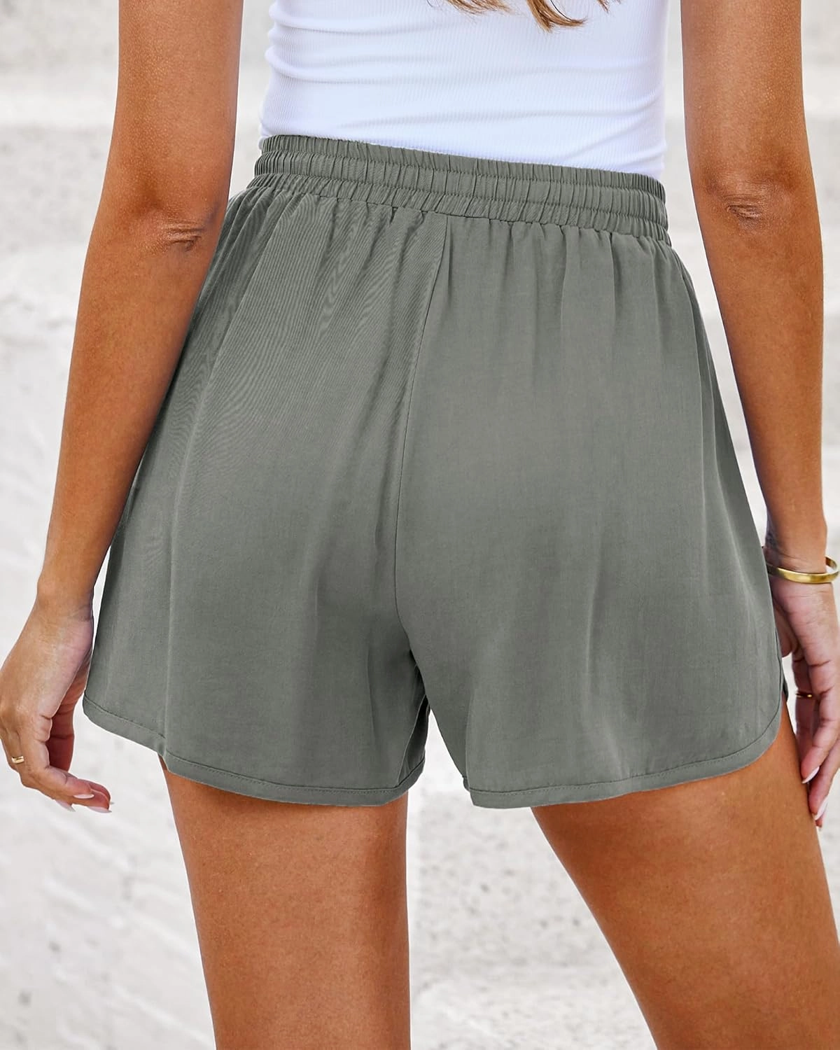 luvamia Summer Shorts for Women Trendy High Waisted Casual Pull On Elastic Waist Drawstring Shorts with Pockets Beach