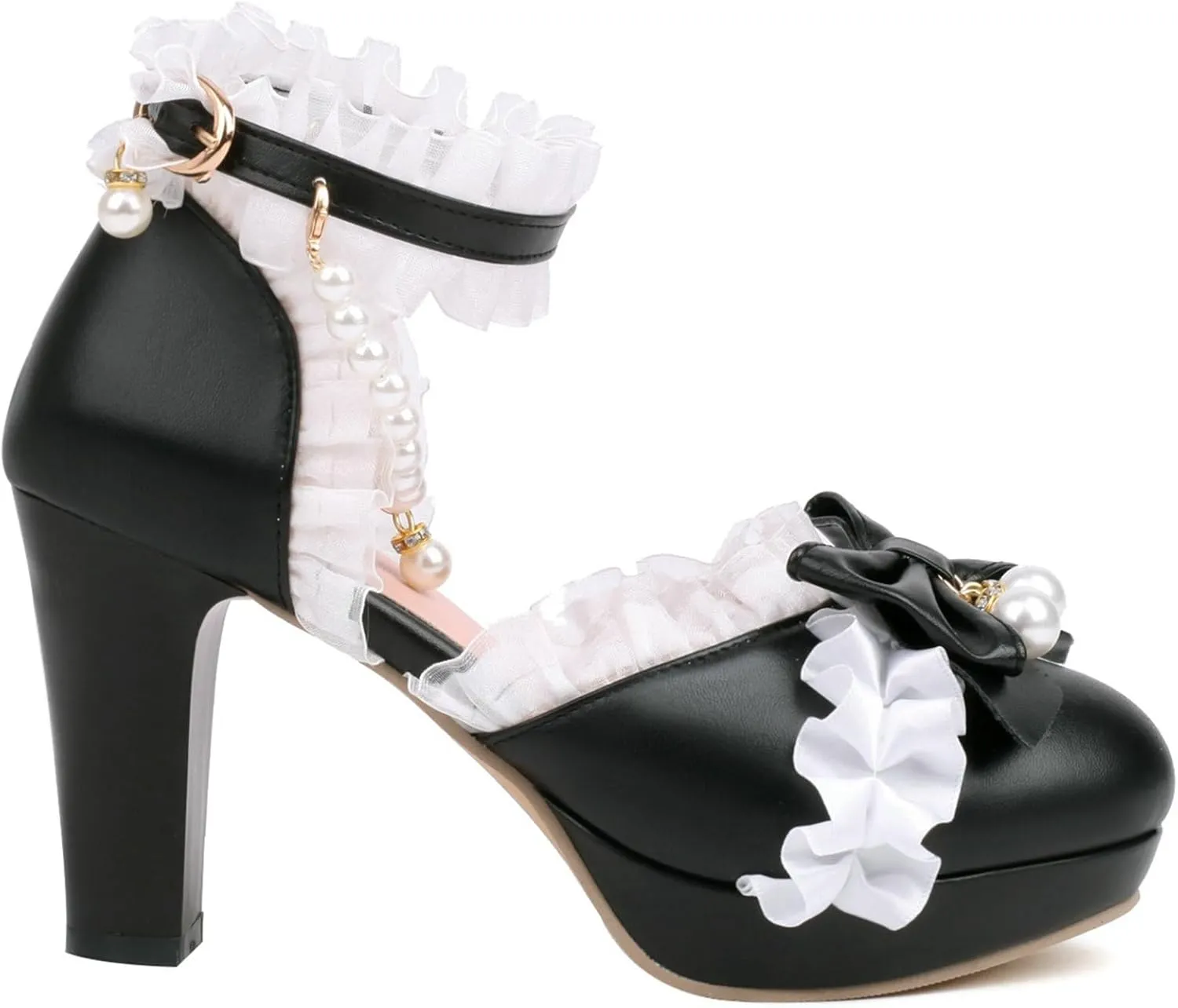 LUXMAX Women Cute Platform Mary Janes Ankle Strap Kawaii Shoes Block High Heel Lolita Pumps