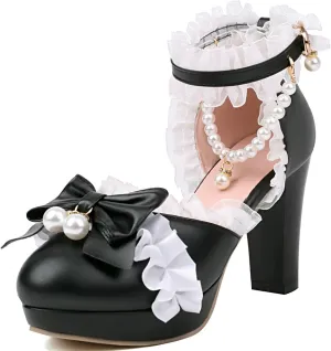 LUXMAX Women Cute Platform Mary Janes Ankle Strap Kawaii Shoes Block High Heel Lolita Pumps