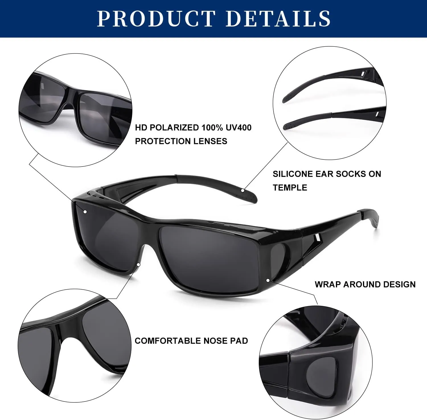 LVIOE Over Glasses Sunglasses Wrap Around Polarized Sunglasses for Men Women Fit Over Prescription Glasses with UV Protection