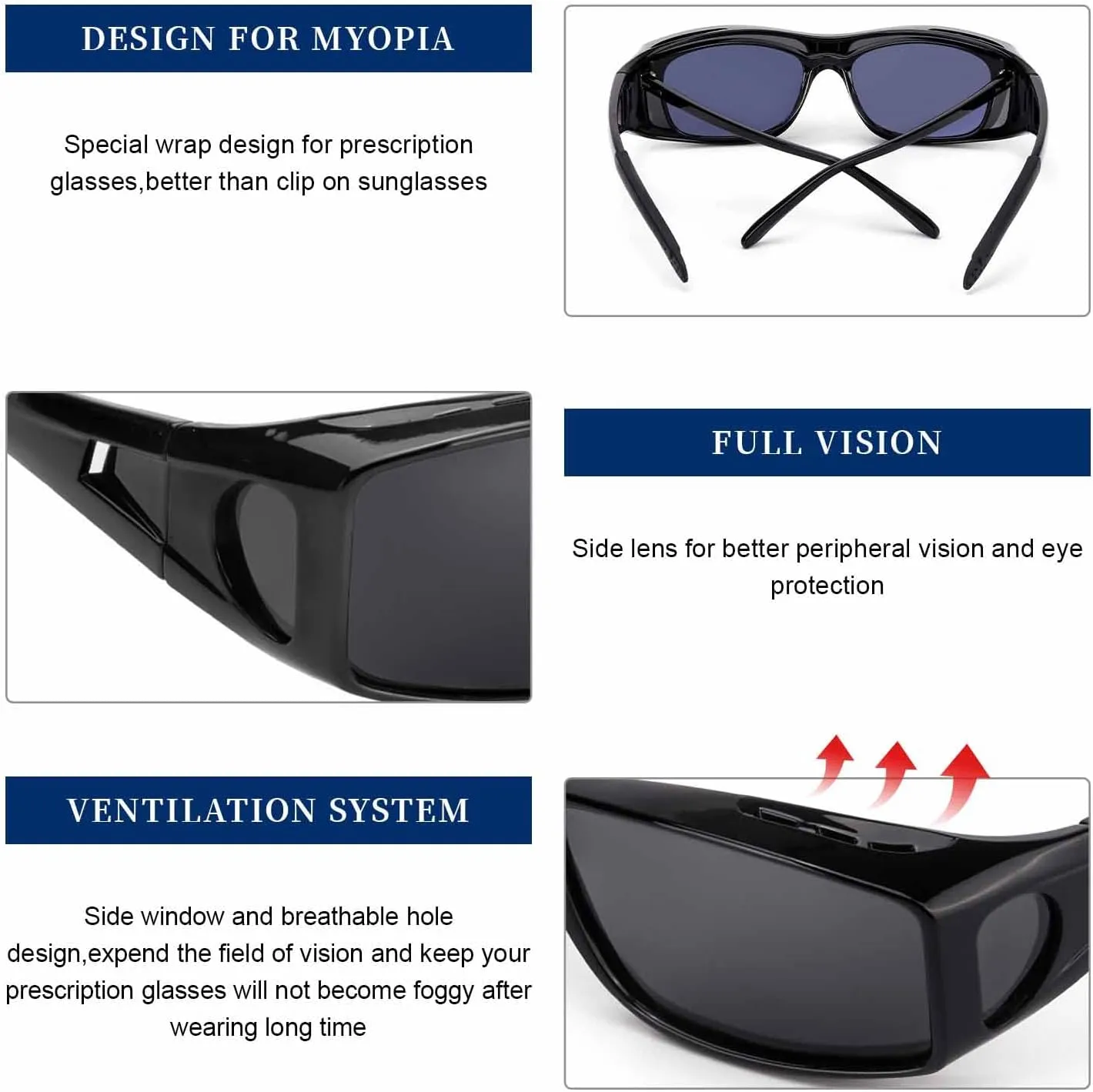 LVIOE Over Glasses Sunglasses Wrap Around Polarized Sunglasses for Men Women Fit Over Prescription Glasses with UV Protection