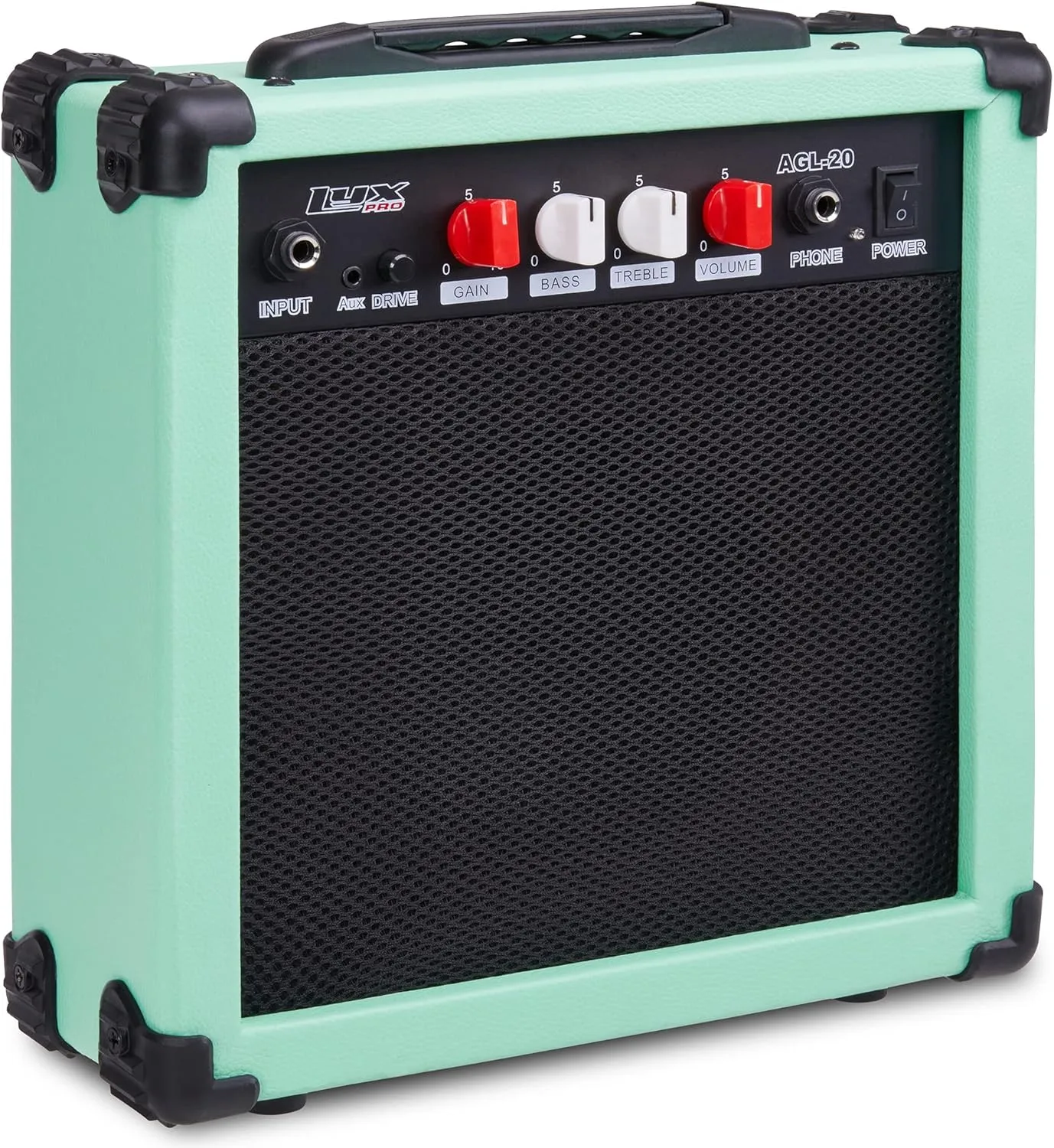 LyxPro Electric Guitar Amp 20 Watt Amplifier Built in Speaker Headphone Jack and Aux Input Includes Gain Bass Treble Volume and Grind - Green