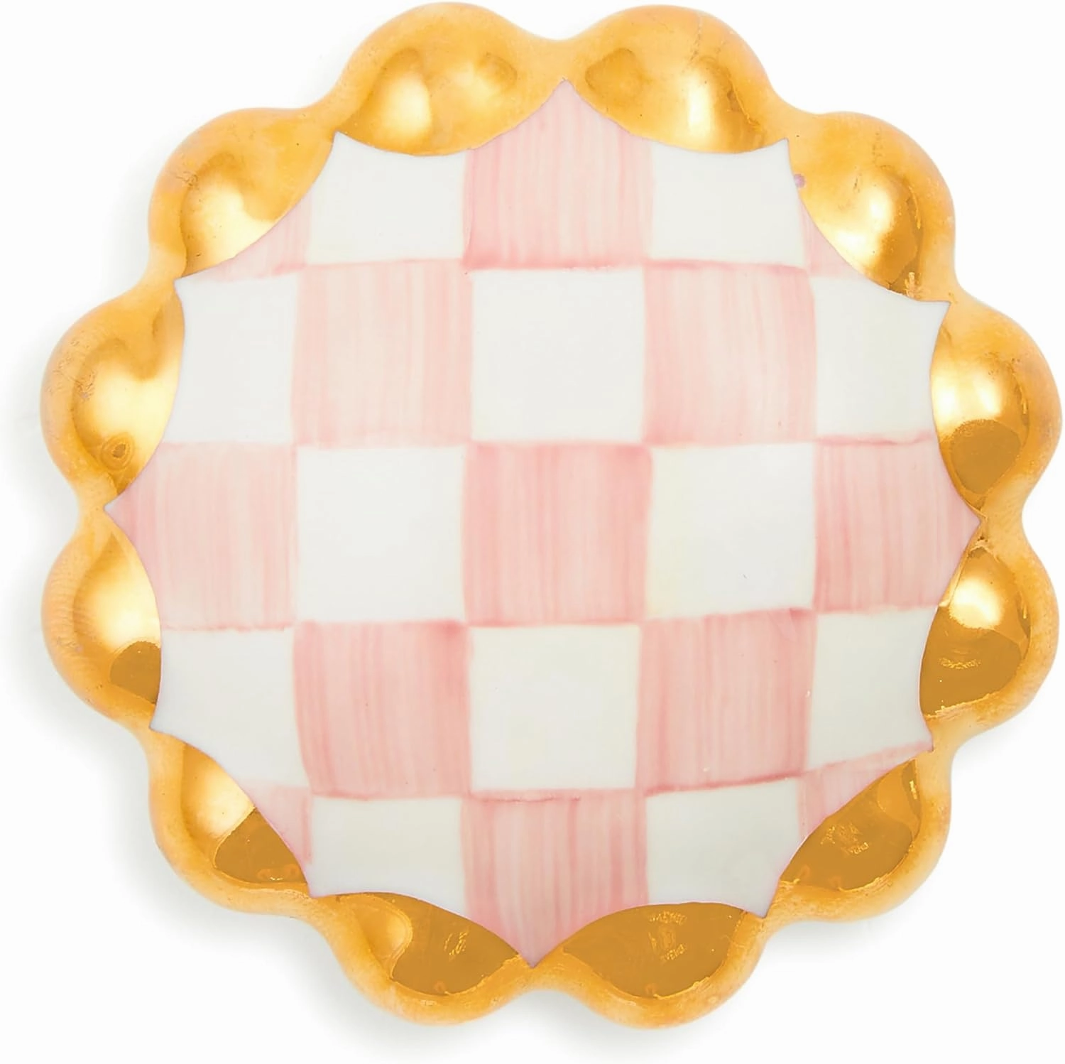 MACKENZIE-CHILDS Round Knob, Decorative Drawer Pull Knob, Pink-and-White Rosy Check