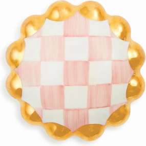 MACKENZIE-CHILDS Round Knob, Decorative Drawer Pull Knob, Pink-and-White Rosy Check