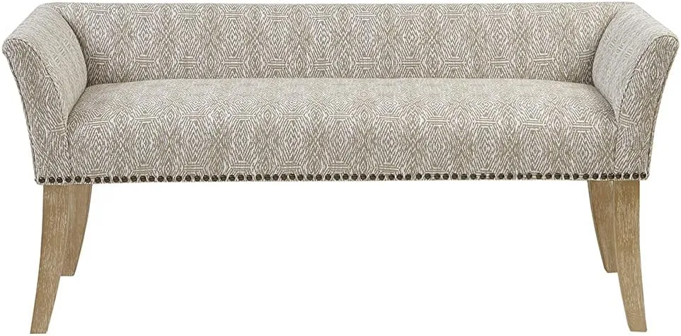 Madison Park Accent Bench for Living Room, Upholstered with Nailhead Trim, & Padded Seat Entryway Bench Small, Bedroom Furniture, End of Bed Bench with Back, 49.5" W x 19.25" D x 23" H, Taupe Multi