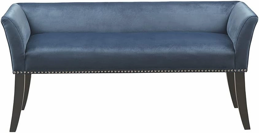 Madison Park Accent Bench for Living Room, Upholstered with Nailhead Trim, & Padded Seat Entryway Bench Small, Bedroom Furniture, End of Bed Bench with Back, 49.5" W x 19.25" D x 23" H, Blue
