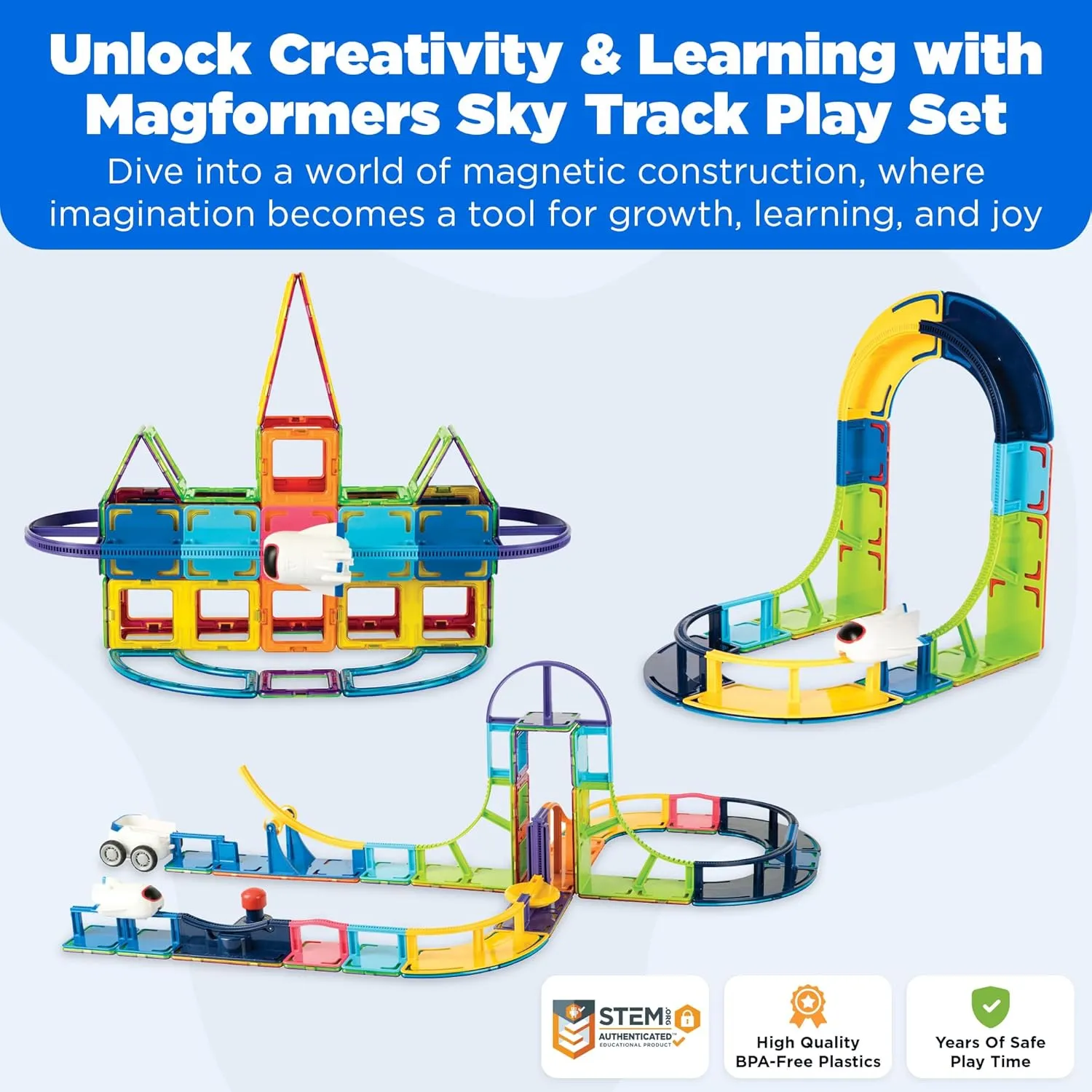 Magformers Sky Track Play 64Pc Set | Magnetic Tiles for STEM Development, Education and Critical Thinking | Magnetic Blocks and Building Tiles to Develop Problem-Solving Ability and Shape Recognition