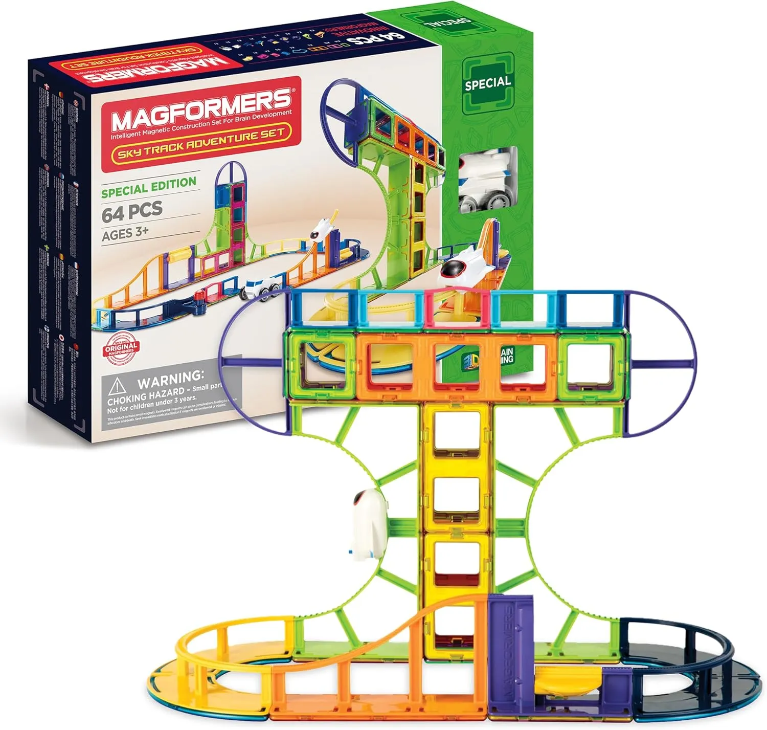 Magformers Sky Track Play 64Pc Set | Magnetic Tiles for STEM Development, Education and Critical Thinking | Magnetic Blocks and Building Tiles to Develop Problem-Solving Ability and Shape Recognition