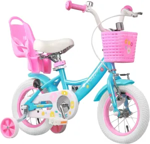 Maggie Girls Bike, 12-20 Inch Kids Bike for 2-13 Years Old Children, Princess Style Kids Bicycle with Doll-Seat & Basket & Training Wheels, Multiple Colors