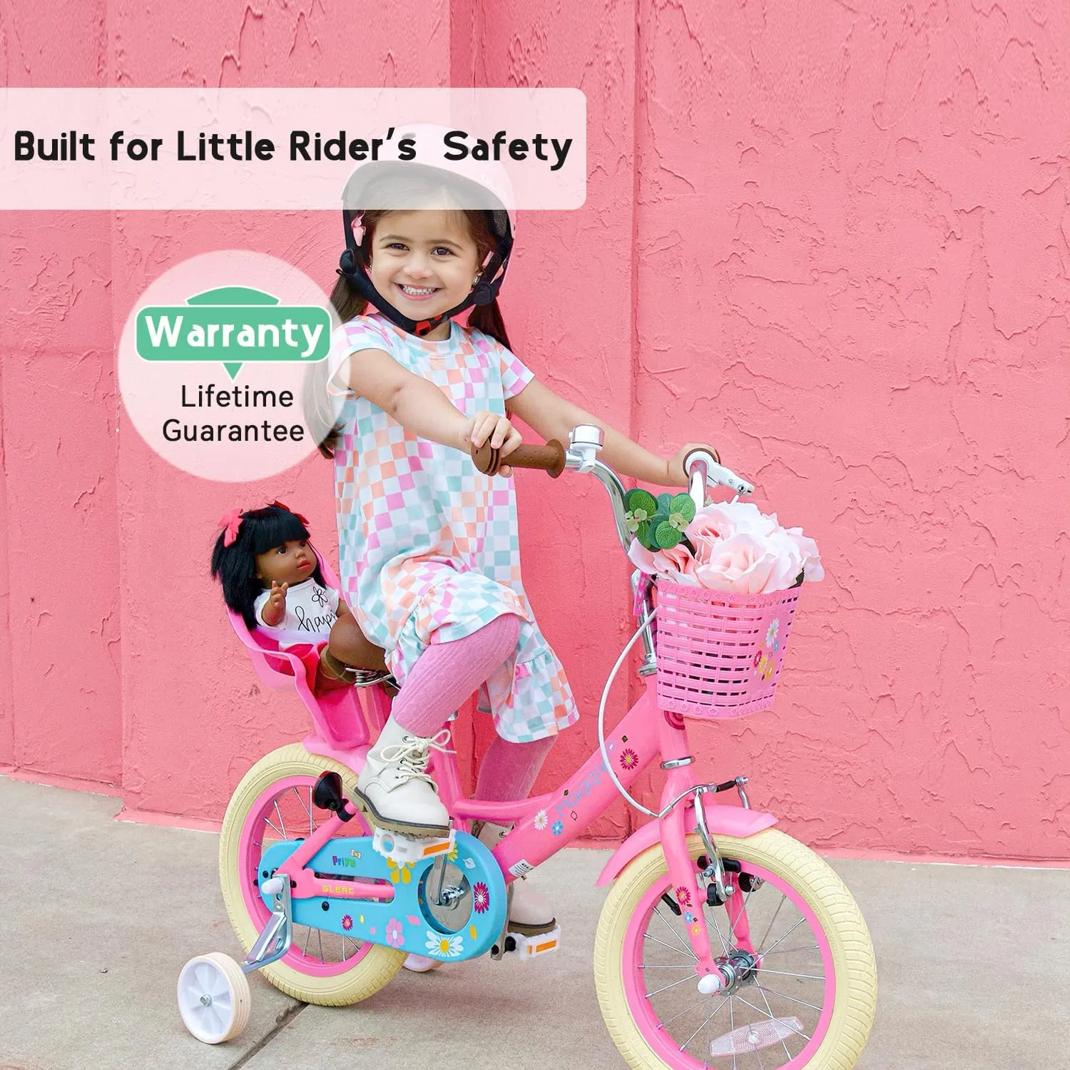 Maggie Girls Bike, 12-20 Inch Kids Bike for 2-13 Years Old Children, Princess Style Kids Bicycle with Doll-Seat & Basket & Training Wheels, Multiple Colors