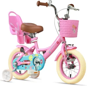 Maggie Girls Bike, 12-20 Inch Kids Bike for 2-13 Years Old Children, Princess Style Kids Bicycle with Doll-Seat & Basket & Training Wheels, Multiple Colors