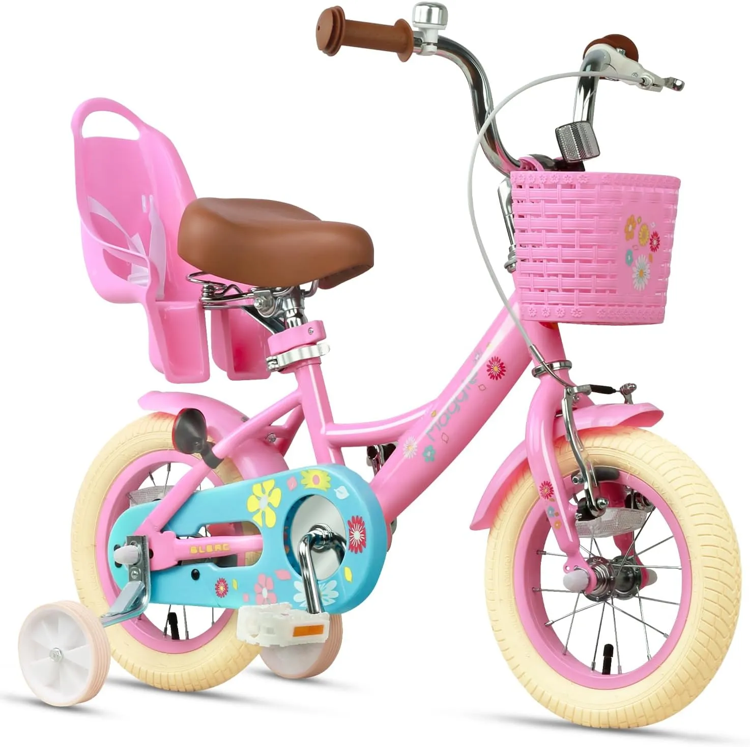 Maggie Girls Bike, 12-20 Inch Kids Bike for 2-13 Years Old Children, Princess Style Kids Bicycle with Doll-Seat & Basket & Training Wheels, Multiple Colors