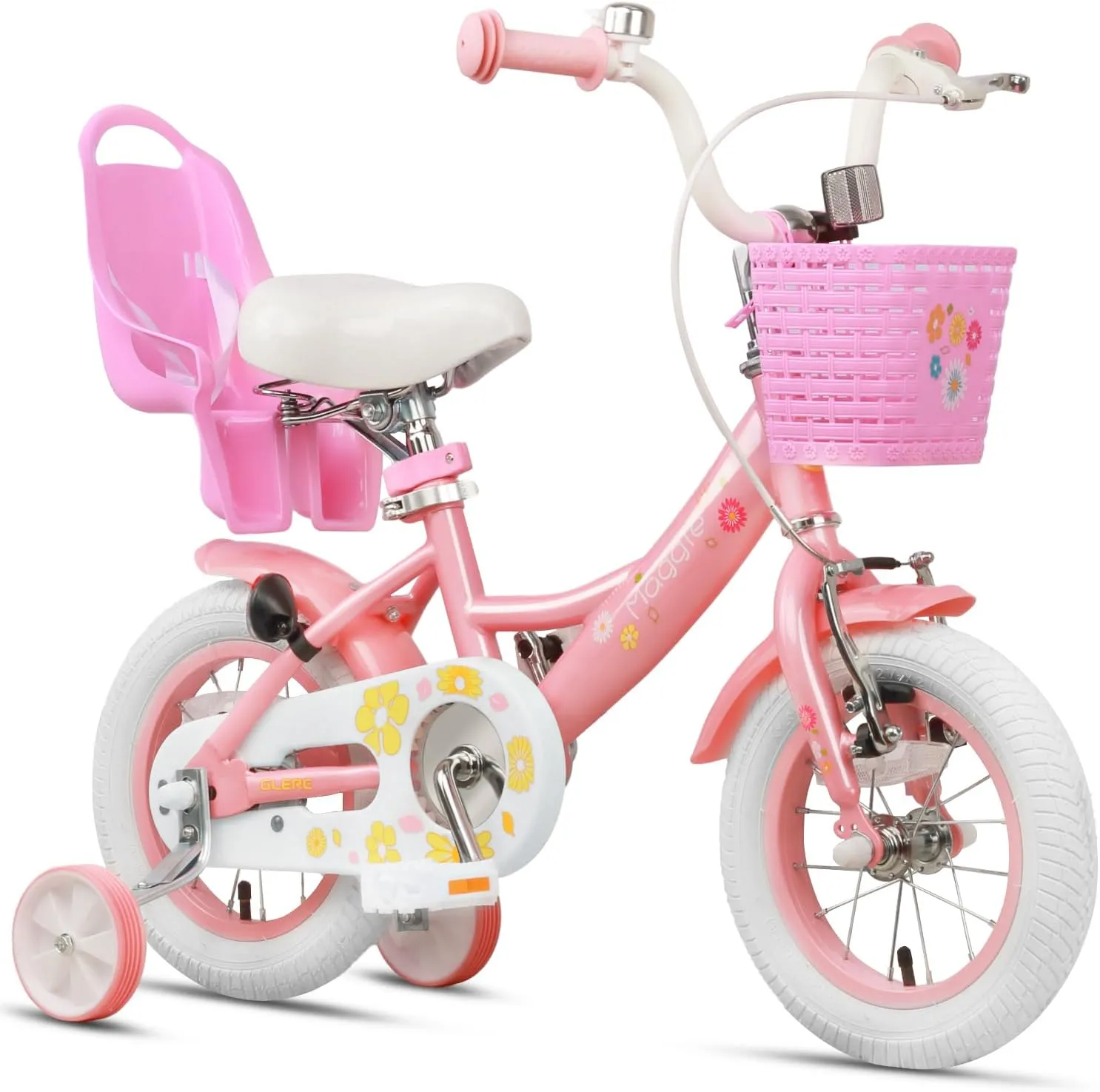 Maggie Girls Bike, 12-20 Inch Kids Bike for 2-13 Years Old Children, Princess Style Kids Bicycle with Doll-Seat & Basket & Training Wheels, Multiple Colors