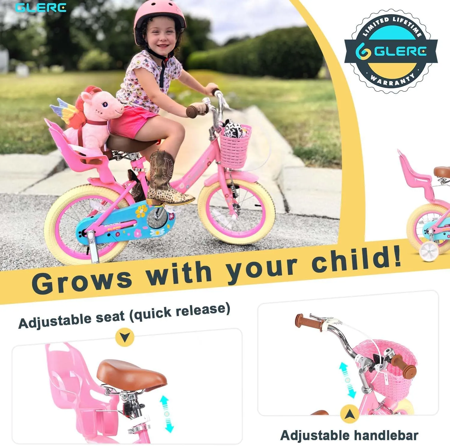 Maggie Girls Bike, 12-20 Inch Kids Bike for 2-13 Years Old Children, Princess Style Kids Bicycle with Doll-Seat & Basket & Training Wheels, Multiple Colors