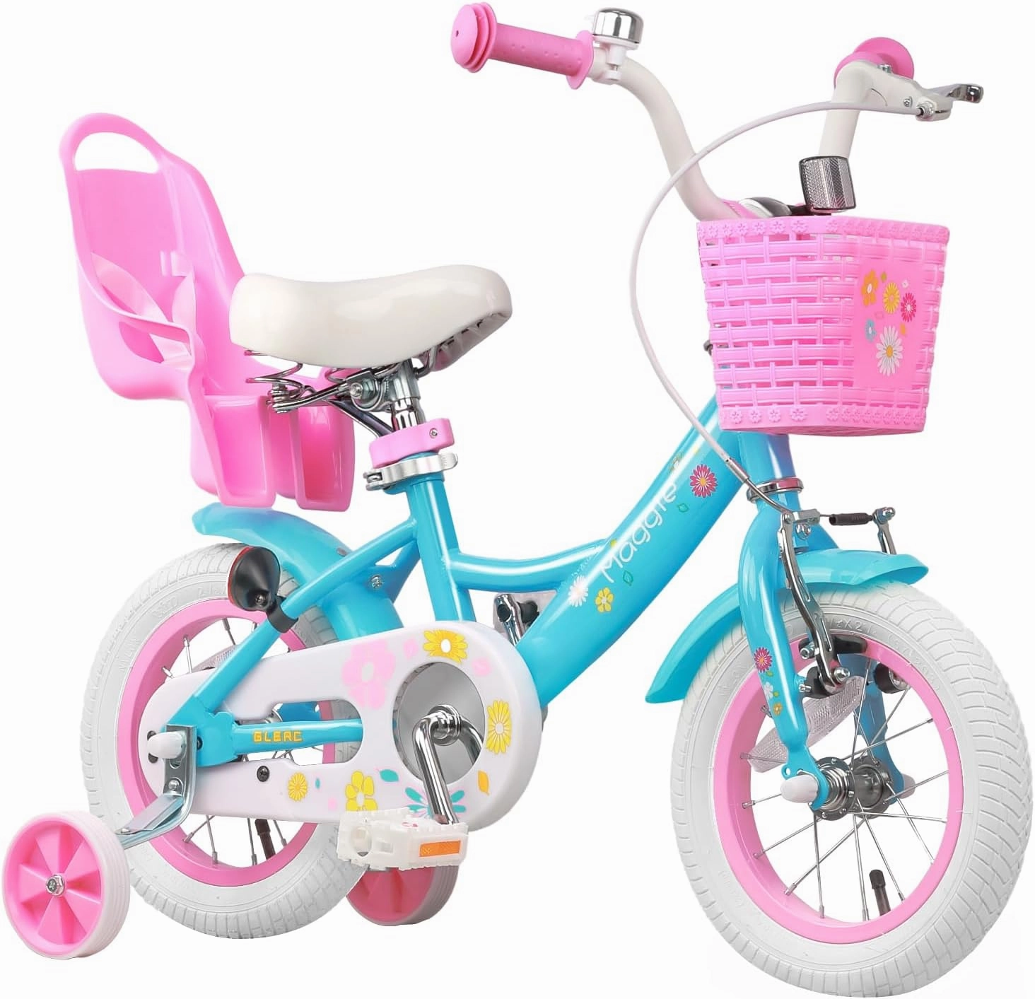 Maggie Girls Bike, 12-20 Inch Kids Bike for 2-13 Years Old Children, Princess Style Kids Bicycle with Doll-Seat & Basket & Training Wheels, Multiple Colors