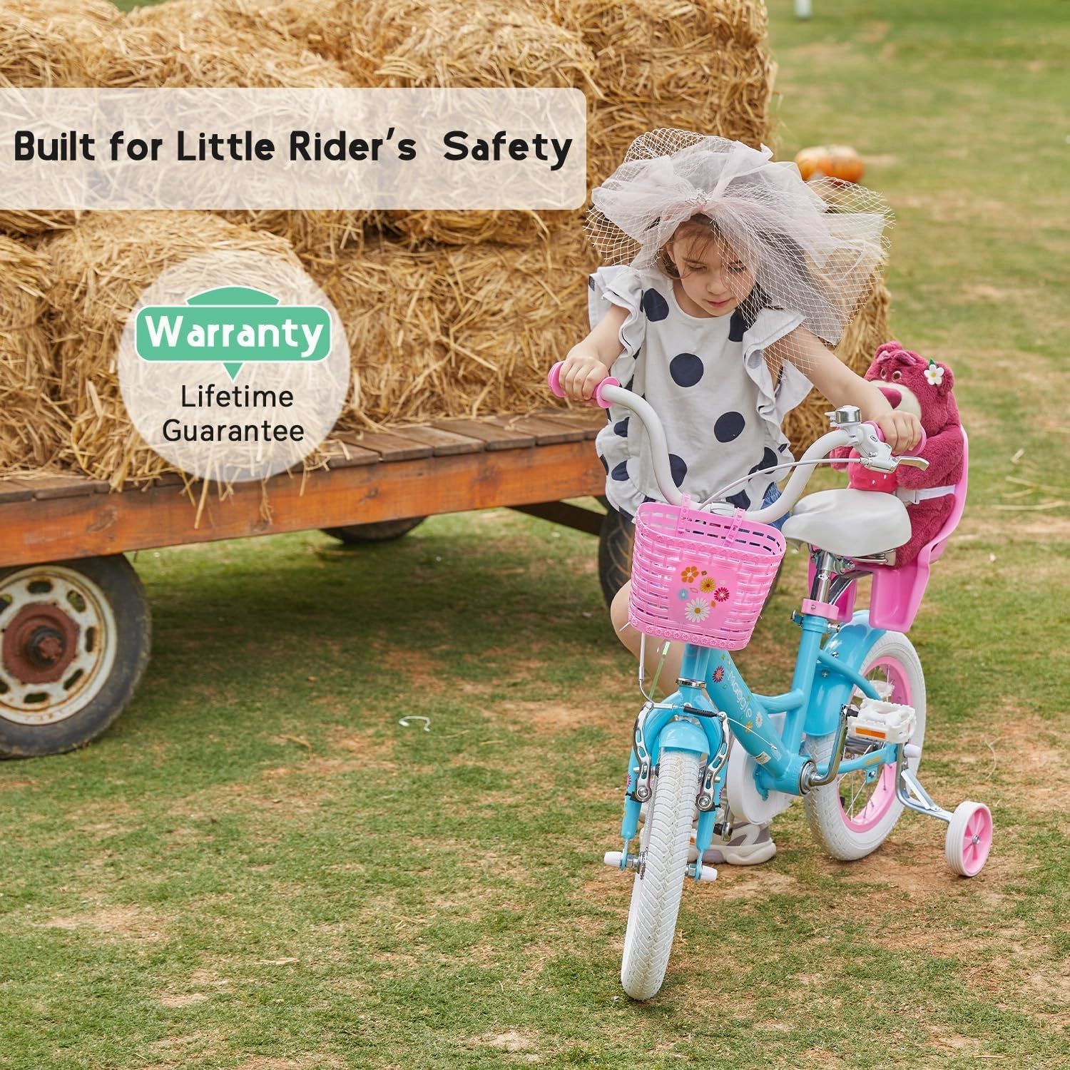Maggie Girls Bike, 12-20 Inch Kids Bike for 2-13 Years Old Children, Princess Style Kids Bicycle with Doll-Seat & Basket & Training Wheels, Multiple Colors