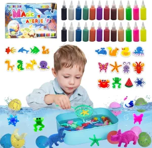 Magic Water Elf Toy Kit,Aqua Fairy Water Gel Kit,Waters Pets,Squishy Maker Set-Fun Summer DIY Craft Kit, Birthday Gifts & Party Favors for Boys & Girls(24 Bottles,10 Hatching Dinosaur Eggs,20 Molds)