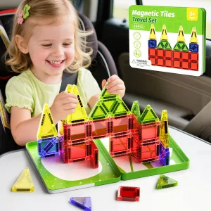 Magnetic Puzzle Travel Building Set, 26-Piece Mini Magnetic Blocks with Storage Tin Box, Preschool Learning Sensory Montessori Toy, Ideal Puzzle Birthday Gift for Boys and Girls Aged 3 