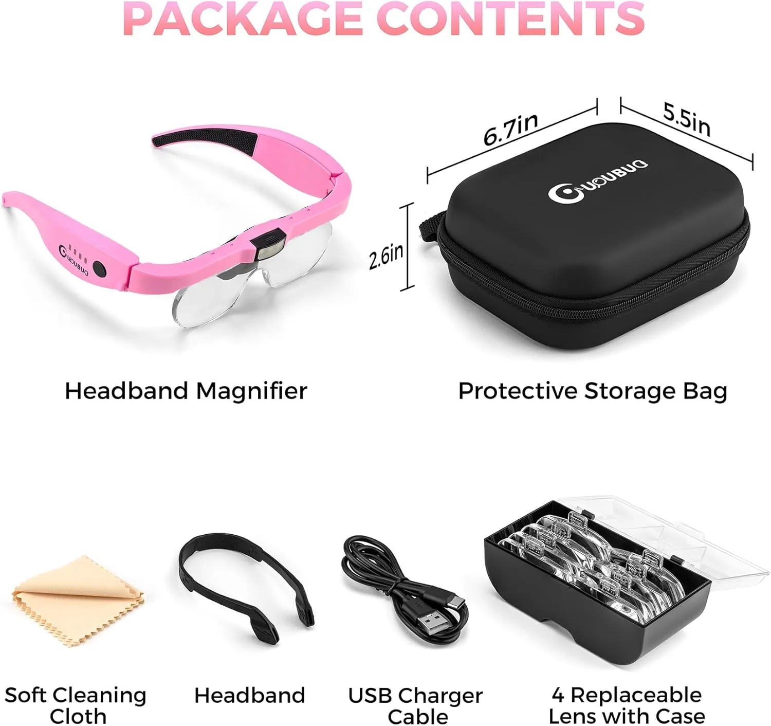 Magnifying Glass with Light, 1.5X-5.0X Magnifying Glasses, Rechargeable Magnifier Headset with Light, Head Magnifier with 4 Detachable Lenses, Magnify Glasses for Close Work Crafts Jewelry
