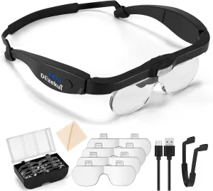 Magnifying Glass with Light 1.5X to 5.0X, Rechargeable Magnifying Glasses Head Magnifier, Lighted Magnify Glass with 4 Detachable Lenses, Magnifier Headset for Close Work Reading Jewelry