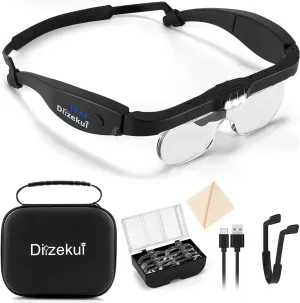 Magnifying Glass with Light, Rechargeable Magnifying Glasses 1.5X-5X Lenses, Magnify Glasses for Close Work with Carry Case, Magnifier Headset Headband Magnifier for Craft Hobby Cross Stitch
