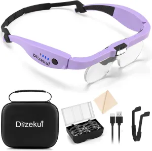 Magnifying Glass with Light, Rechargeable Magnifying Glasses 1.5X-5X Lenses, Magnify Glasses for Close Work with Carry Case, Magnifier Headset Headband Magnifier for Craft Hobby Cross Stitch