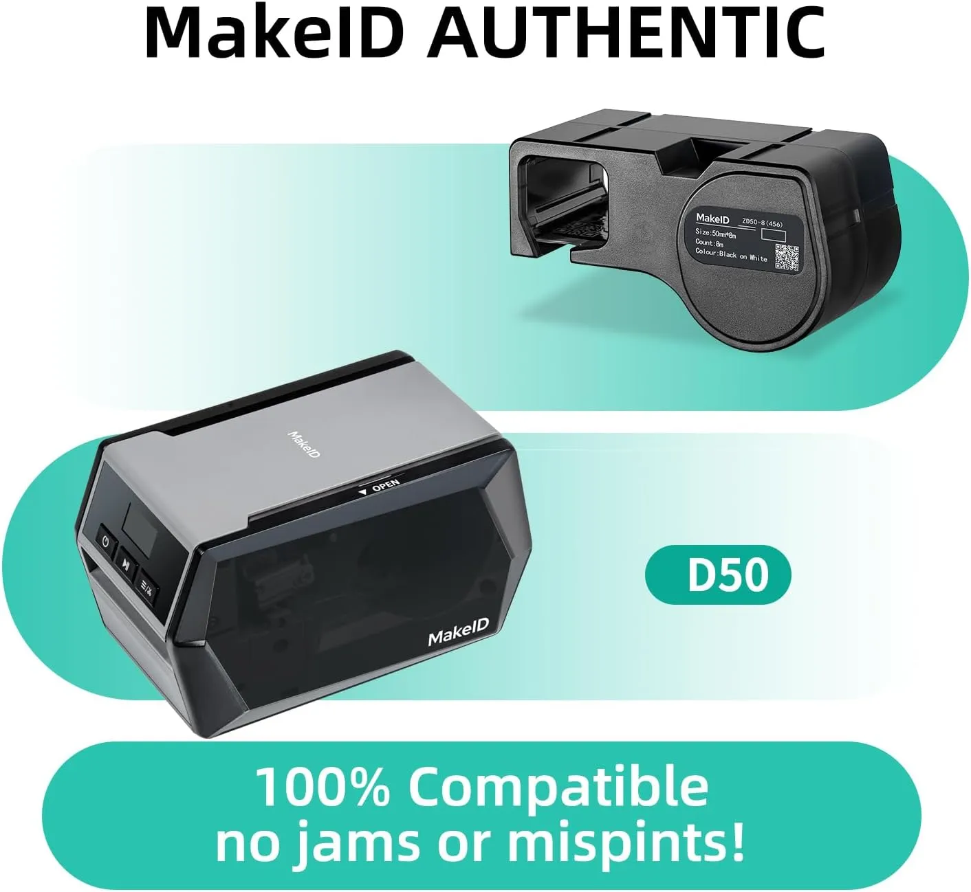 MakeID All-Weather PET Label Cartridge for Indoor/Outdoor Component and Equipment Labeling, Safety Identification, Asset Tracking, Electrical Labeling - for D50 Label Printer