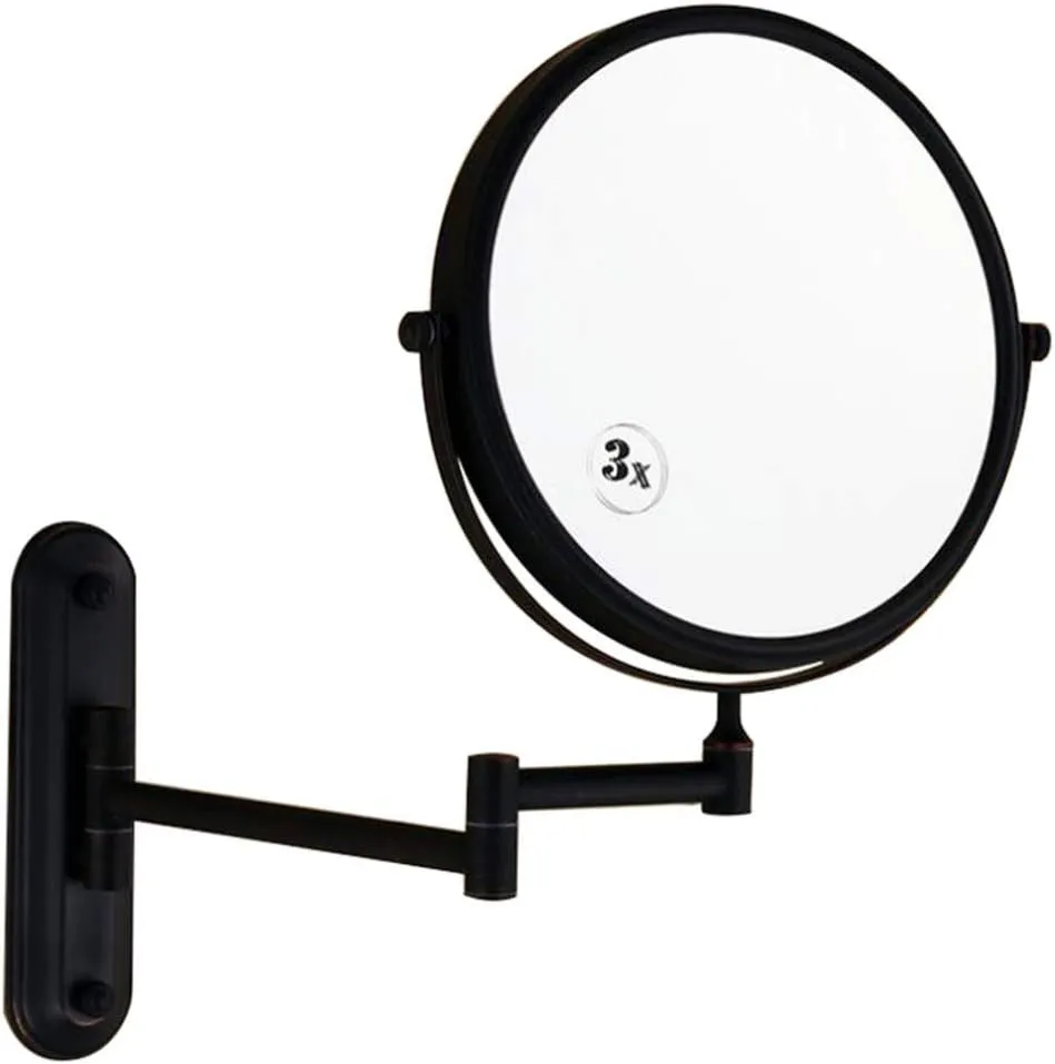 Makeup Vanity Mirror,Two-Sided Wall Mounted Beauty Mirror 3X Magnification Bathroom Mirror 360°Swivel Extendable Cosmetic Mirror,Black (Nero 8inch)
