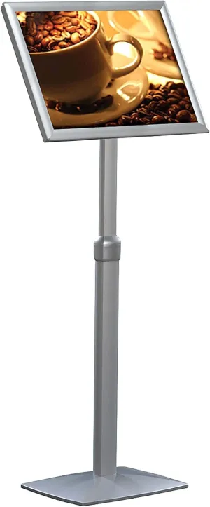 M&T Displays Pedestal Sign Holder Free Floor Standing Aluminum Heavy Duty Front Loading Snap Open Frame Adjustable Height Menu Poster Advertising Display Vertical Horizontal (Silver, 11x17 inch)