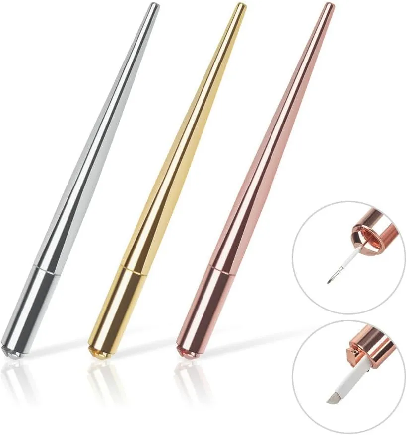 Manual Microblading Pen, Eyebrow Pens Microblade Supplies, Semi Permanent Makeup Tool, Whole Copper Hand Tools，Microblading Heavy Manual Pen for Eyebrows Eyeliner Lips Makeup (Golden Rose)