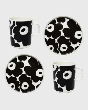 Marimekko - Unikko Oiva Breakfast Set of Stoneware Coffee Cups & Salad Plates (4-Pc)