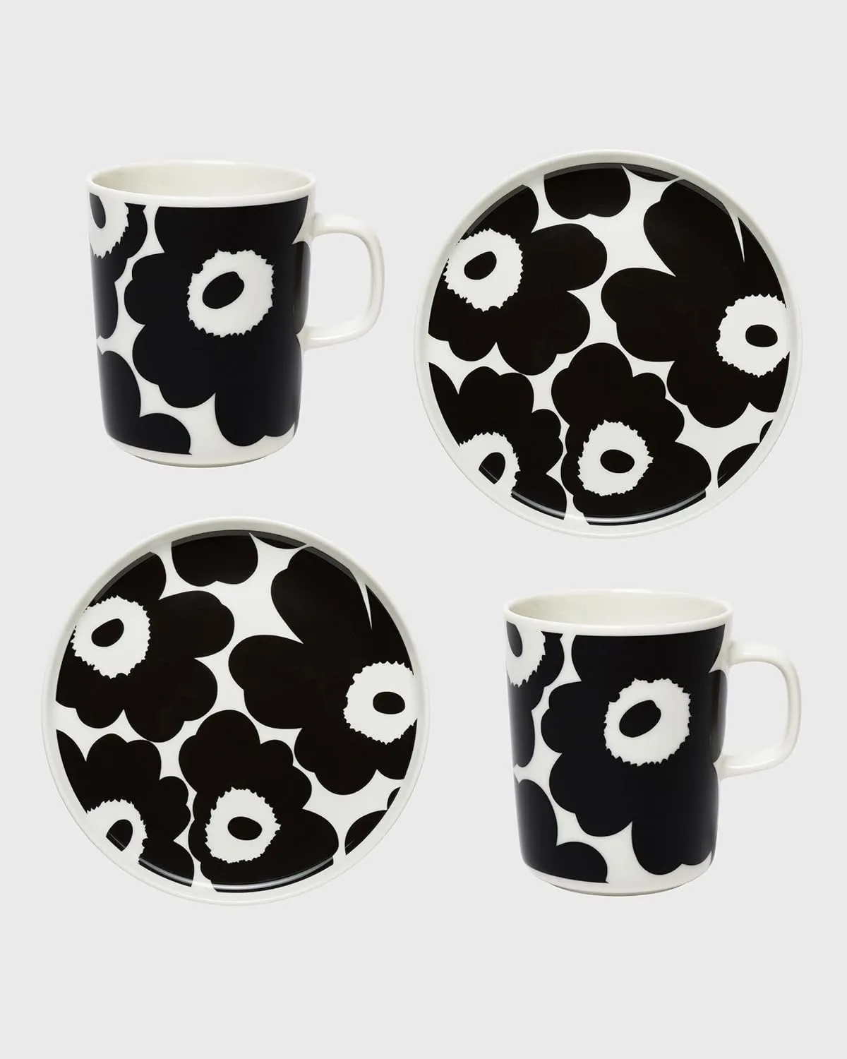 Marimekko - Unikko Oiva Breakfast Set of Stoneware Coffee Cups & Salad Plates (4-Pc)