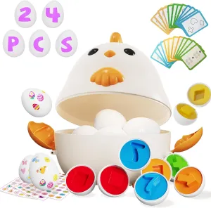 Matching Egg Toys for Toddle, 24 Pcs Color & Shape Recoginition Sorter Puzzle for Kids, Early Learning Educational Fine Motor Skill Montessori Gift for for 3  Year Old Boys and Girls