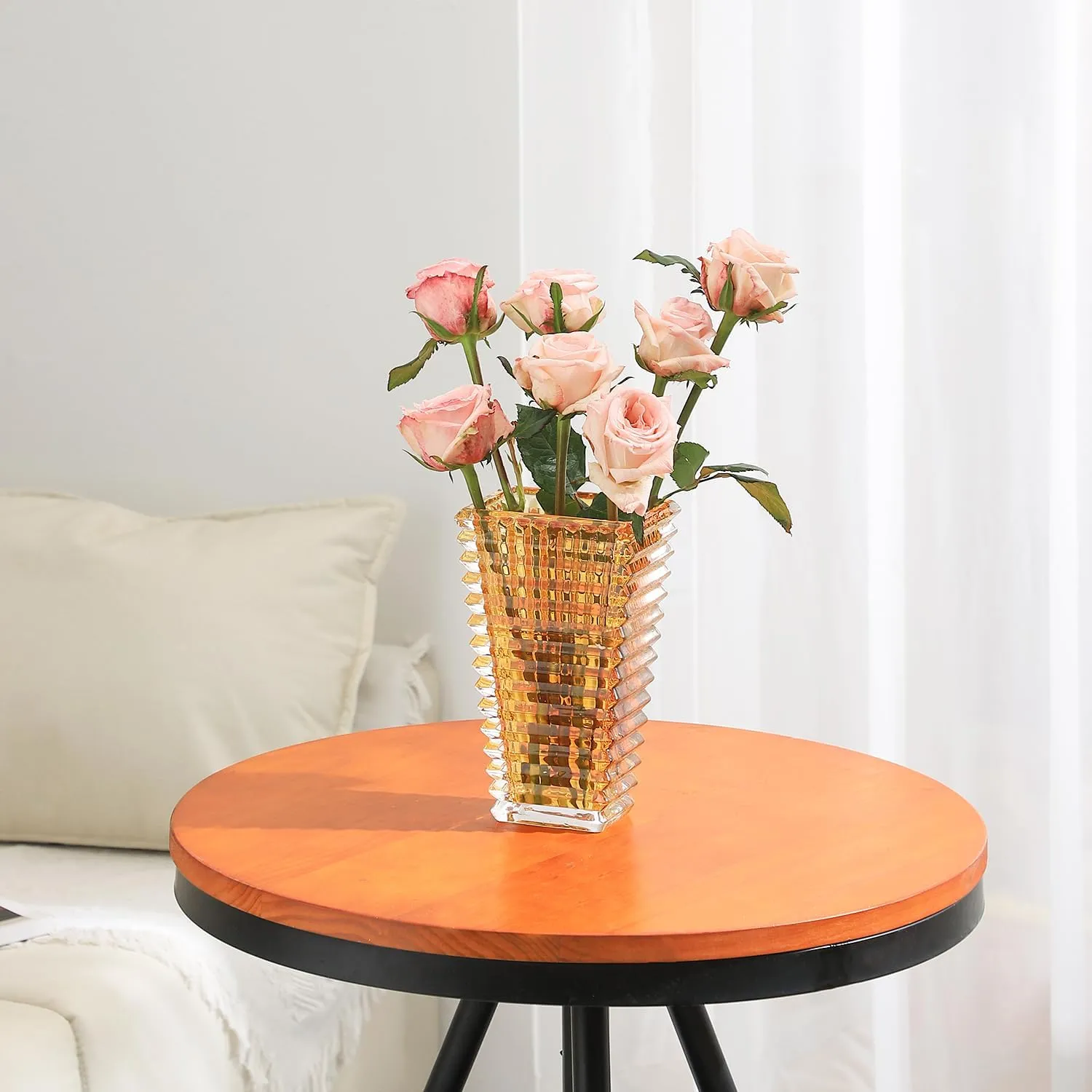 MCMCNCUIU Crystal Vase, Amber Glass Vase, Glass Vase, Vases for Centerpieces, Flower Vase, Large Glass Vase, Modern Vase for Living Room, Kitchen, Dining Table, Birthday, Mantle, 9 Inches