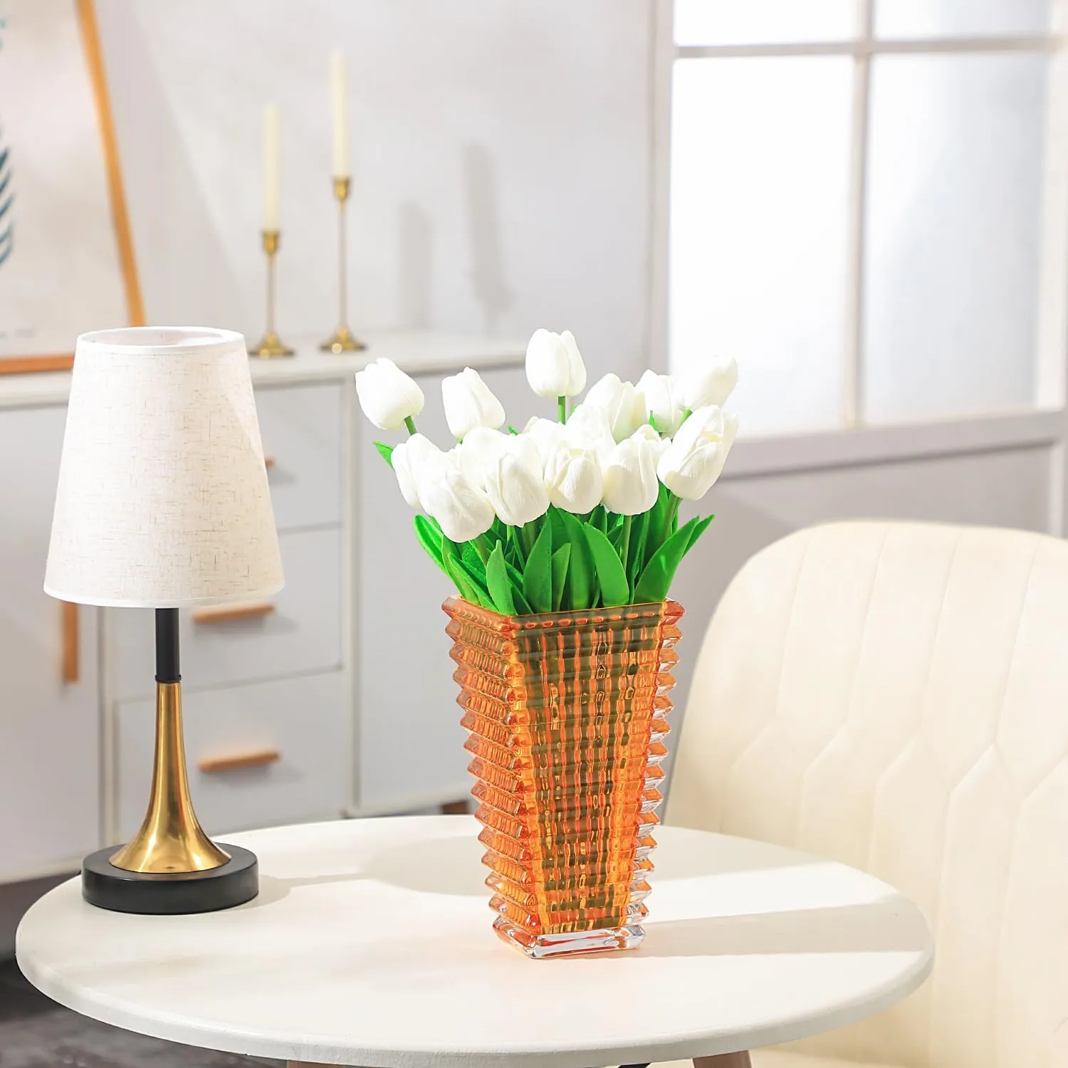 MCMCNCUIU Crystal Vase, Amber Glass Vase, Glass Vase, Vases for Centerpieces, Flower Vase, Large Glass Vase, Modern Vase for Living Room, Kitchen, Dining Table, Birthday, Mantle, 9 Inches