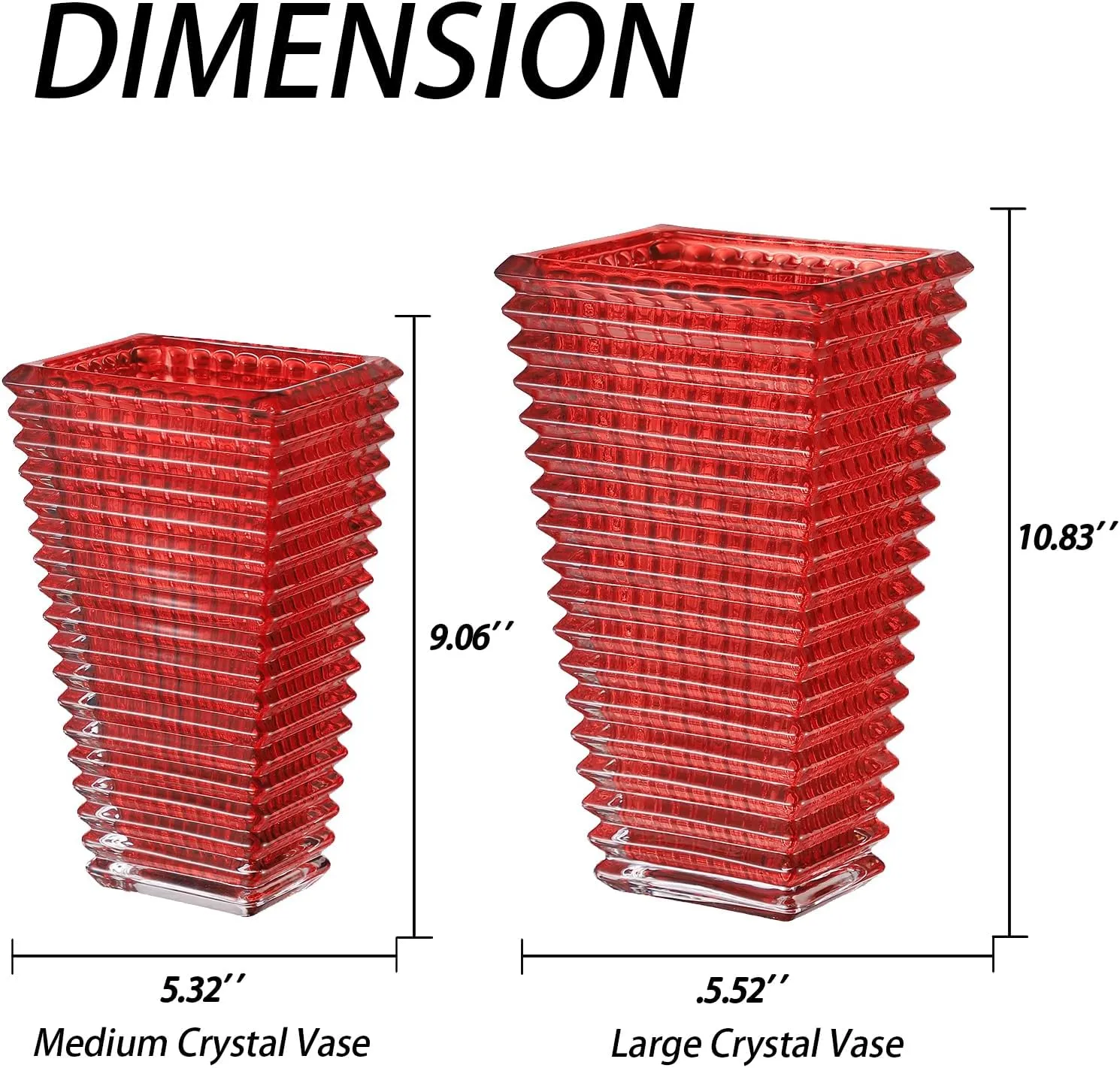 MCMCNCUIU Large Crystal Vase for Flowers, Red Glass Vase, Large Flower Vases, Modern Vases for Living Room, Bedroom, Kitchen, Dining Table, Mantle, Wedding, 11 Inches